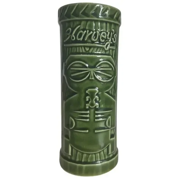 Vintage Harvey's Lake Tahoe "Sneaky Tiki" Green Ceramic Drink Mug Cup - Picture 1 of 5
